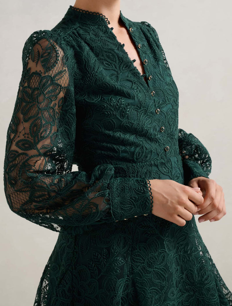 Portia Lace Skater Mini Dress Green | Forever New Portia Lace Skater Mini Dress Green | Forever New
