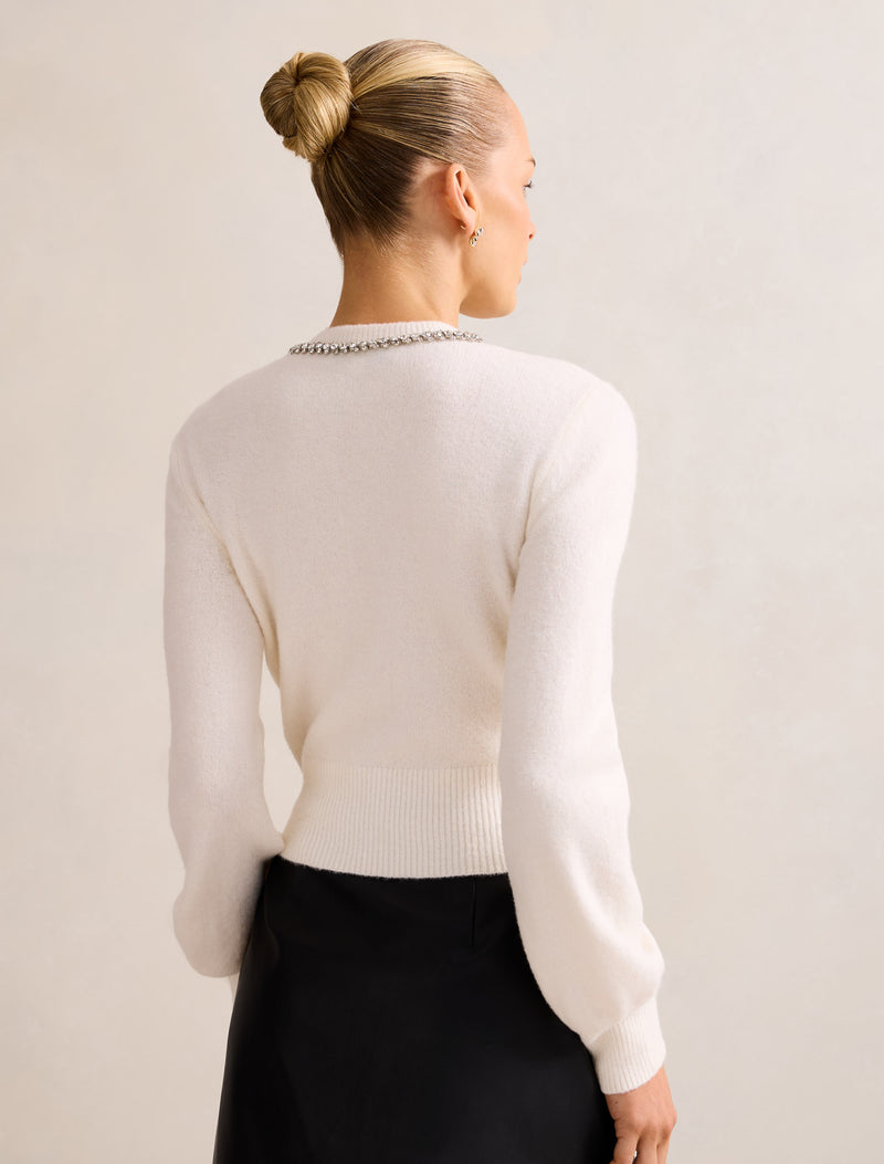 Elina Embellished Crew Neck Cardigan