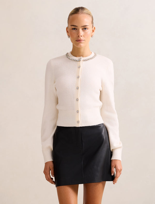 Elina Embellished Crew Neck Cardigan