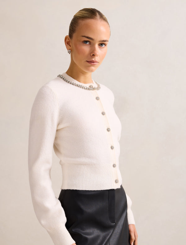 Elina Embellished Crew Neck Cardigan