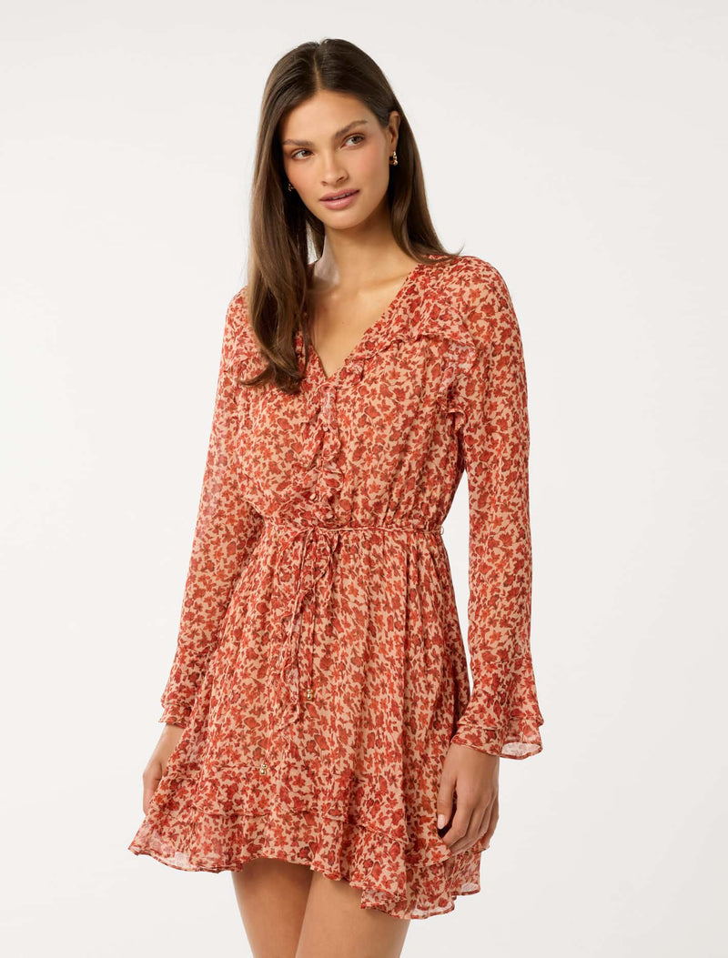 Piper Ruffle Long Sleeve Mini Dress Forever New