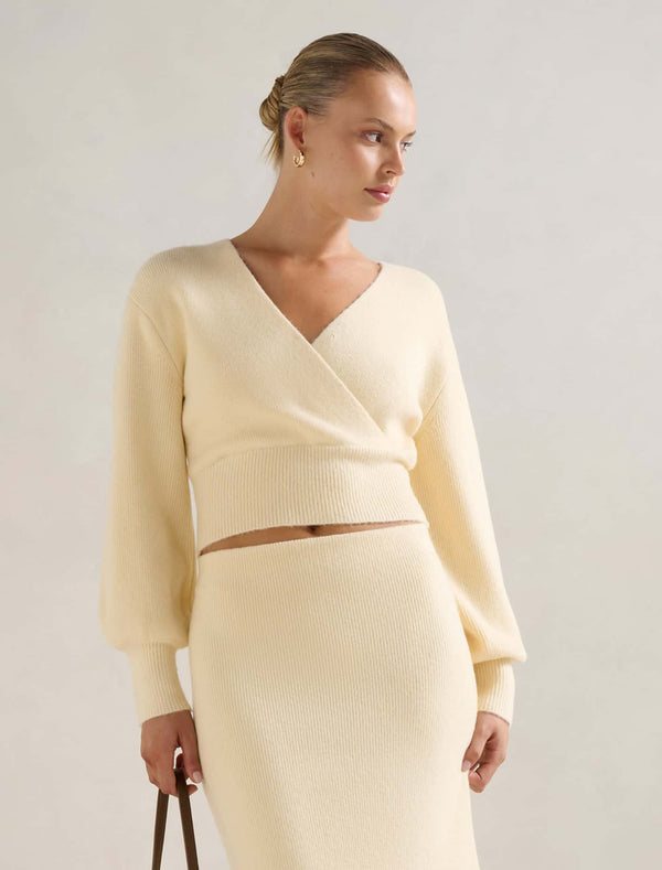 Sloane Wrap Knit Sweater Butter Forever New