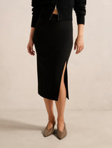 Lacey Crepe Split Midi Skirt Black Forever New