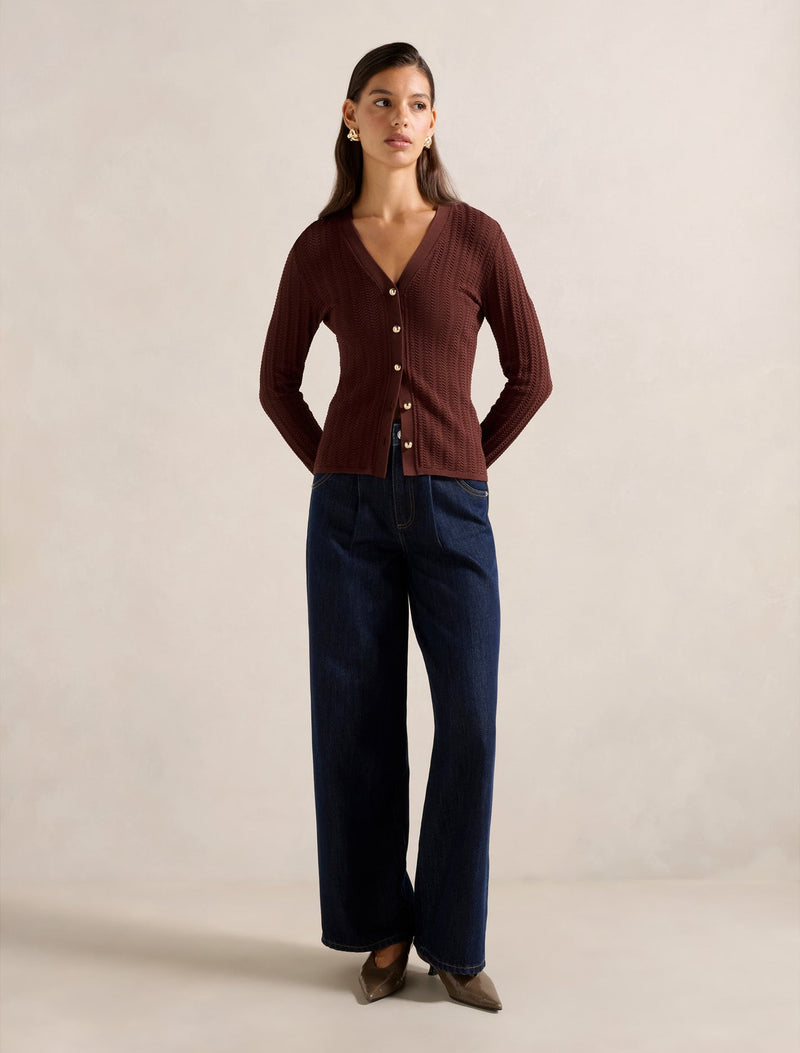 Izzy Pointelle Long Sleeve Top Forever New