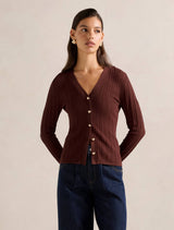 Izzy Pointelle Long Sleeve Top terracotta Forever New