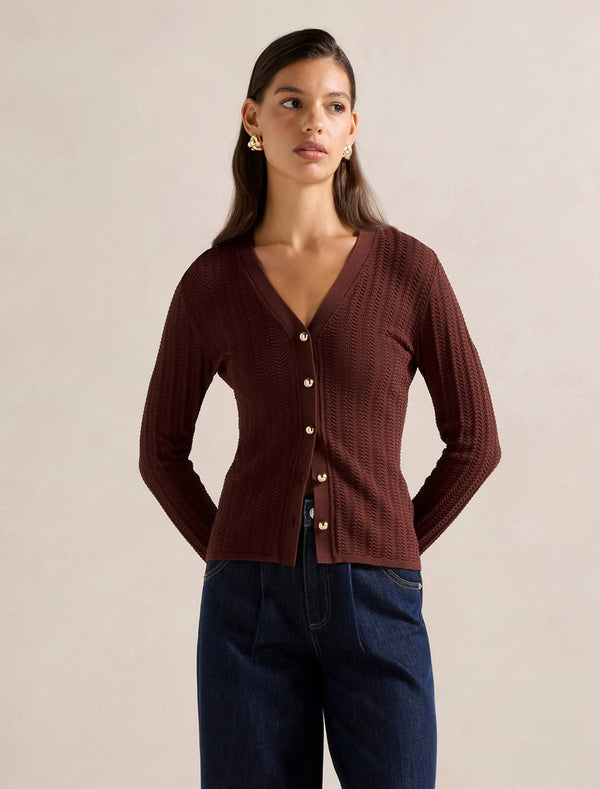 Izzy Pointelle Long Sleeve Top terracotta Forever New