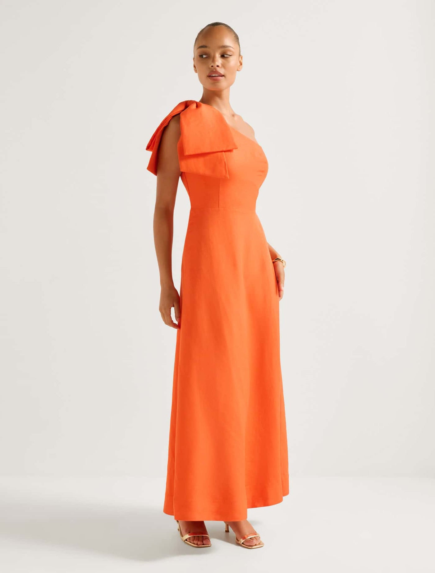 Danni Asym Bow Midi Dress Orange Fire | Forever New