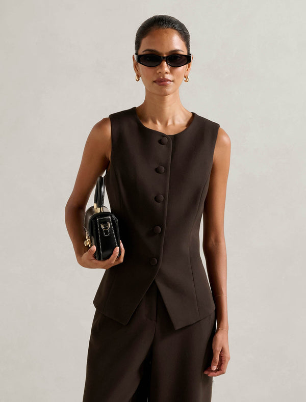 Orla Petite High Neck Waistcoat Chocolate Co-ord Forever New