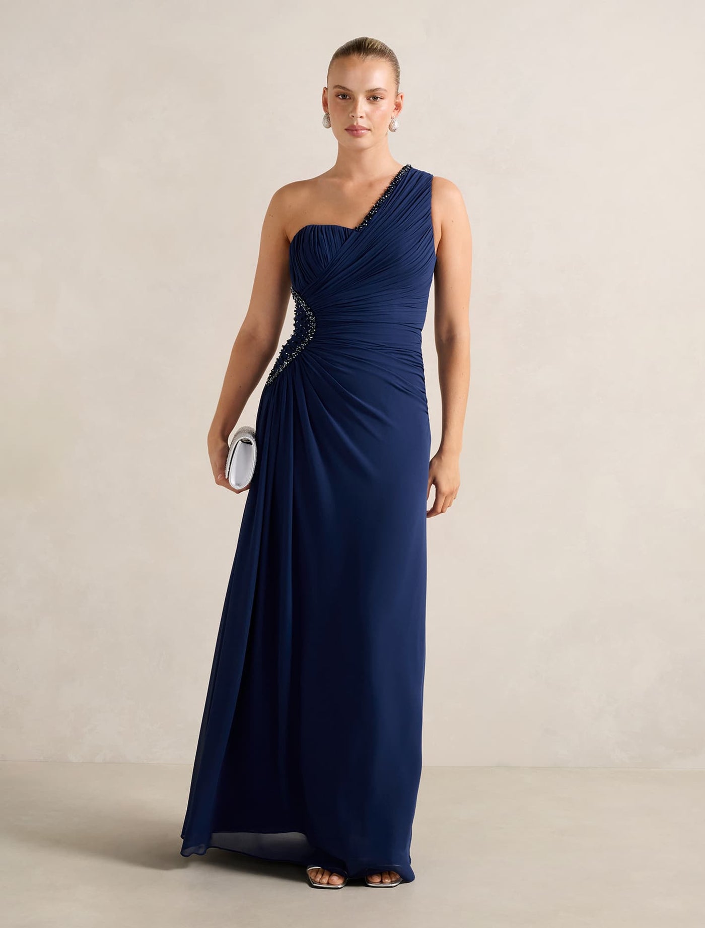Leonie Asym Beaded Dress Navy