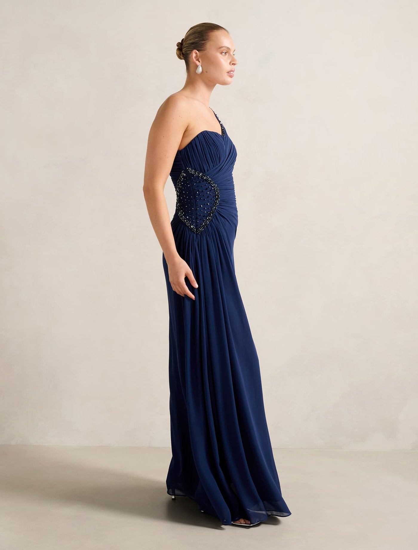 Leonie Asym Beaded Dress Navy