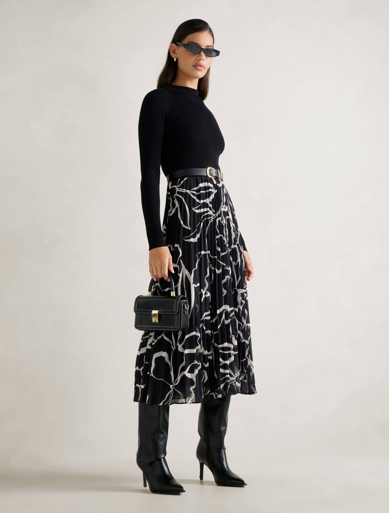 Ayla Print Pleated Midi Dress Forever New