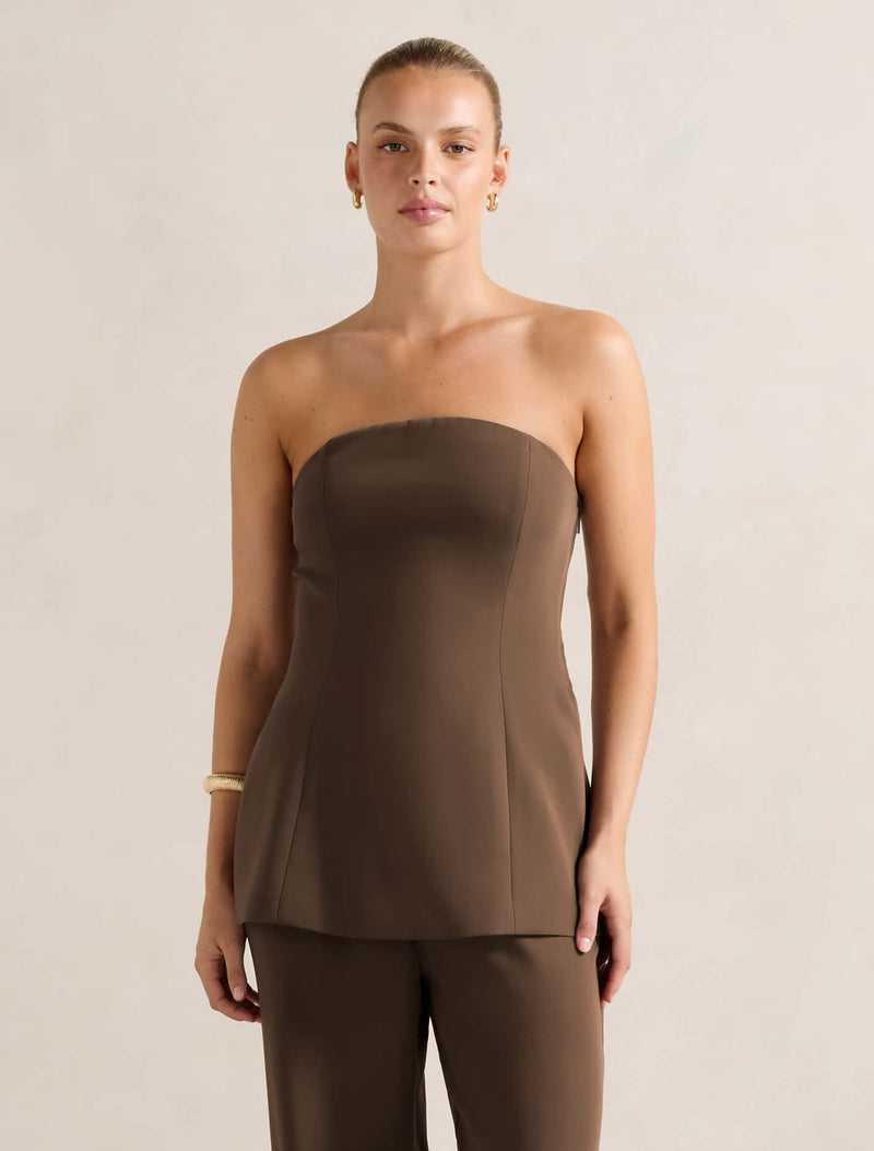 Enya Strapless Top Chocolate Set Forever New
