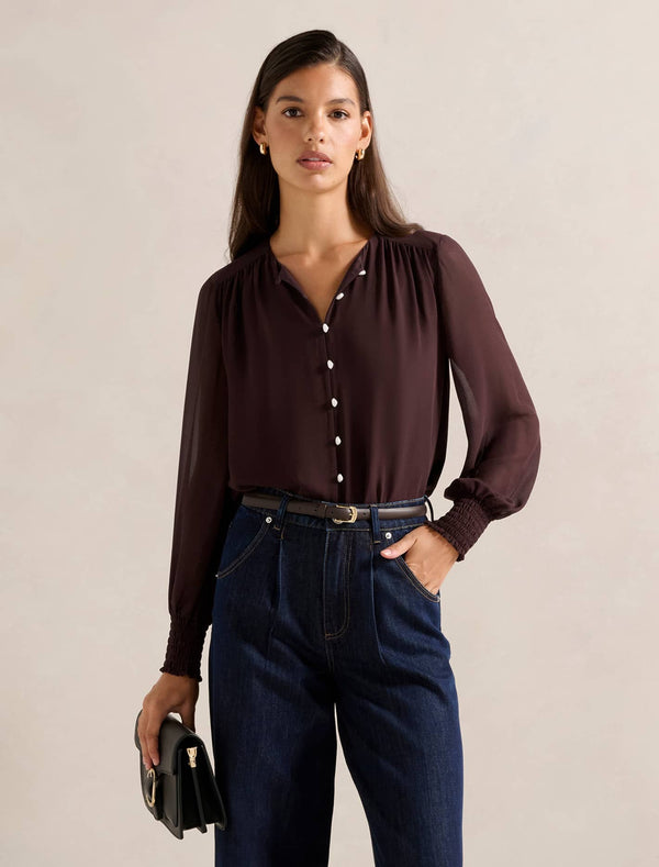 Piper Gathered Yoke Blouse Elderberry Forever New