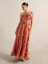 Celestia Flower Ruffle Midi Dress Burnt Sienna Forever New