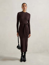 Kiara Petite Button Detail Midi Dress Chocolate Forever New