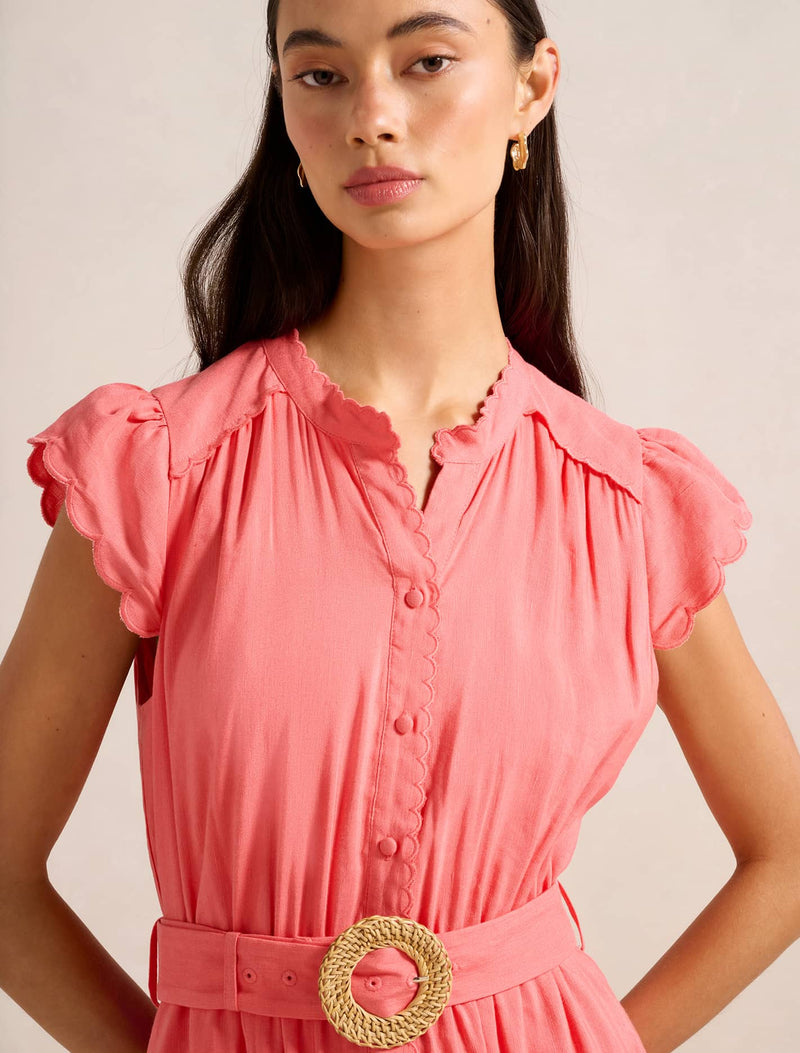 Serafina Scallop Edge Linen Midi Dress Forever New