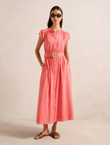 Serafina Scallop Edge Linen Midi Dress Coral Forever New