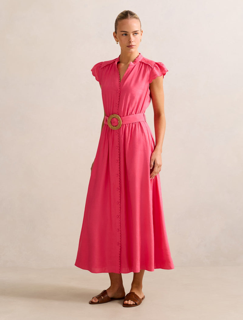 Serafina Scallop Edge Linen Midi Dress Forever New