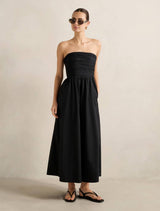 Matisse Ruched Cotton Halter Midi Dress Black Forever New