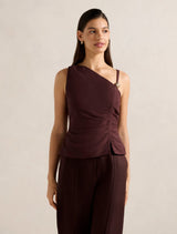 Lacey One Shoulder Top Dark Chocolate Forever New