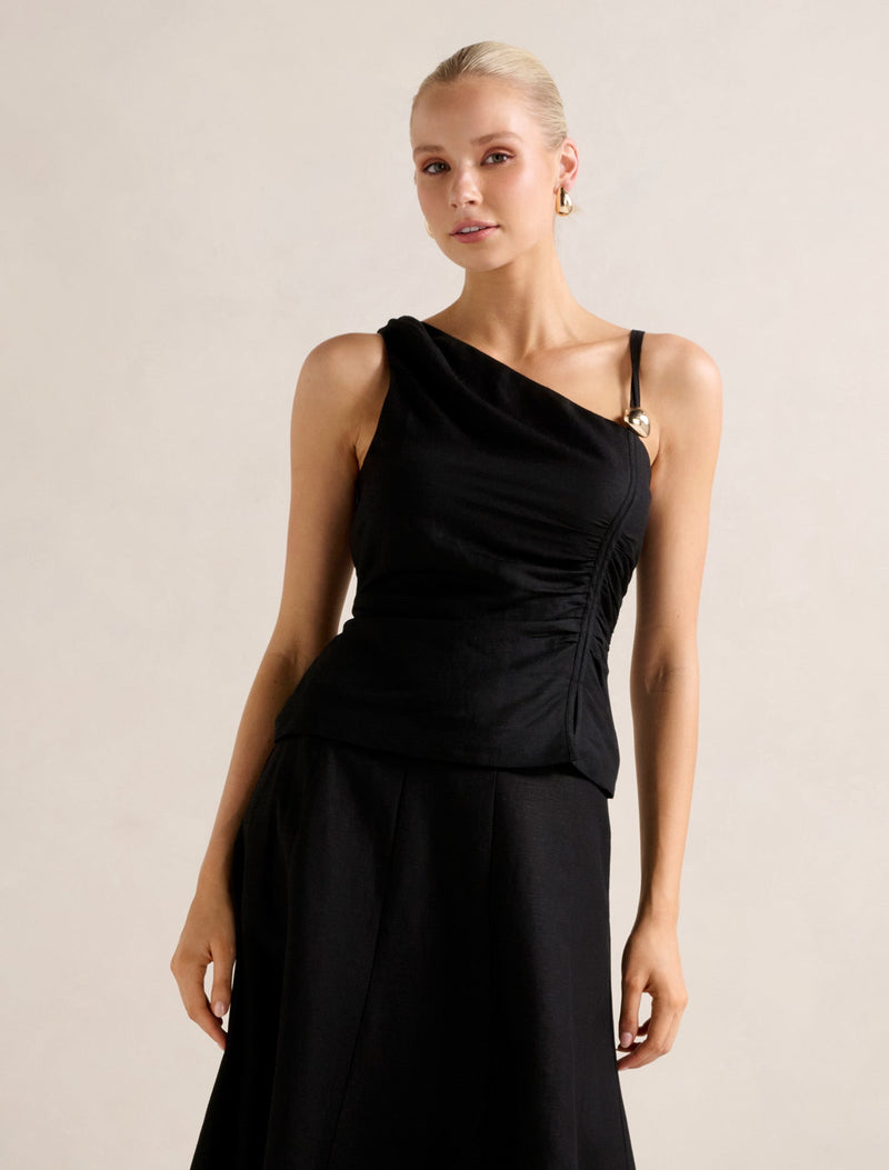 Lacey One Shoulder Top Black Forever New