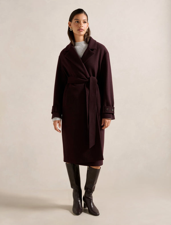 Heidi Double Breasted Wrap Coat Deep Plum Forever New