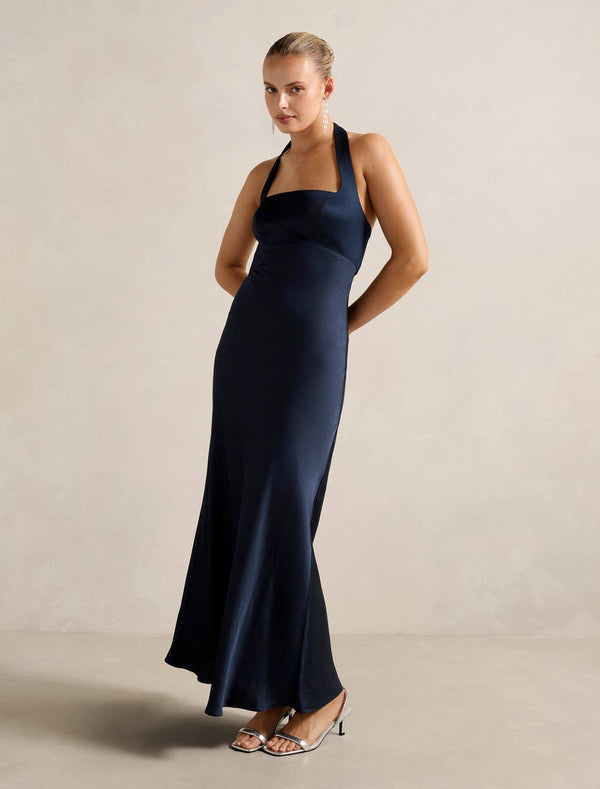 April Open Back Satin Maxi Dress Forever New