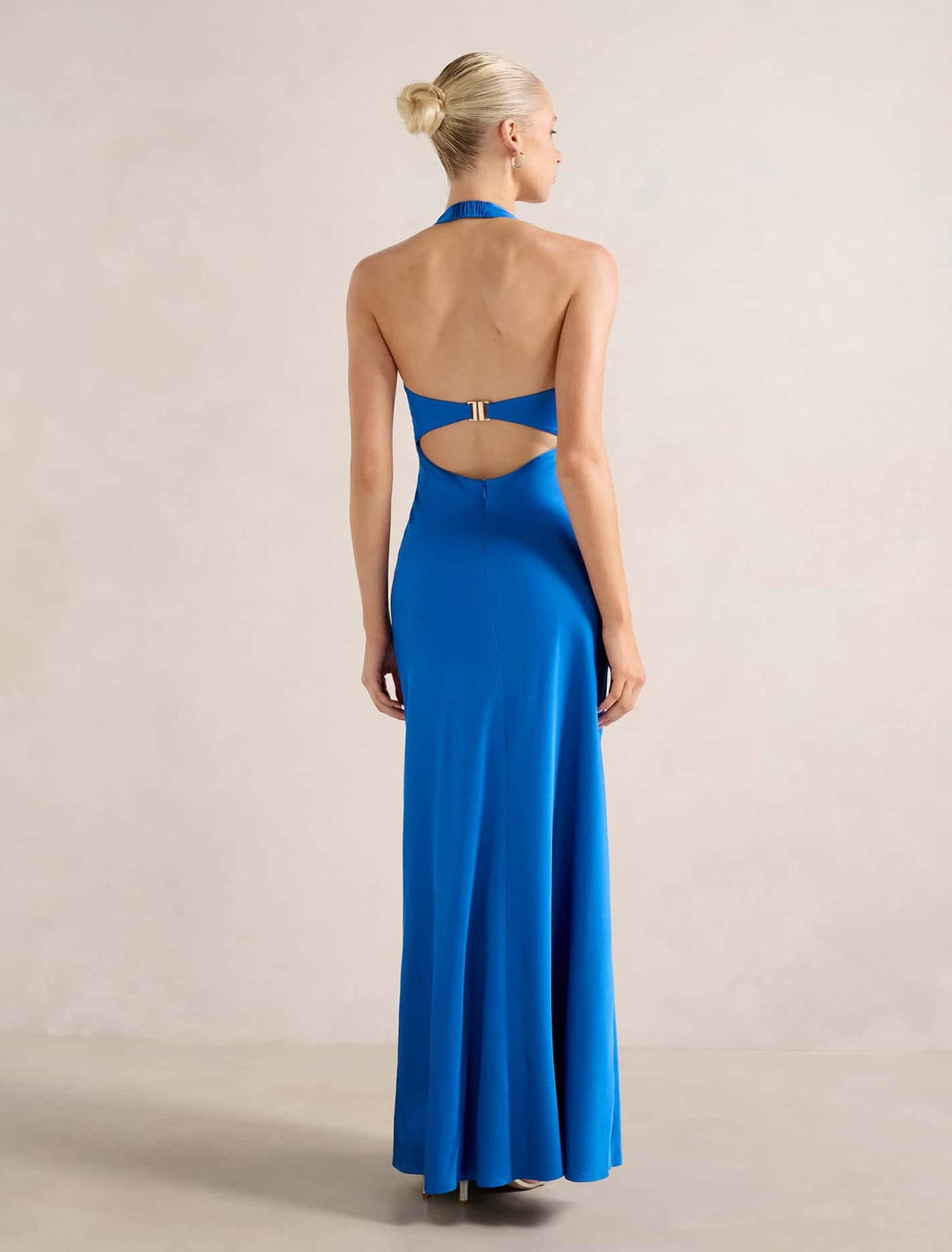 April Open Back Satin Maxi Dress Vivid Azure | Forever New