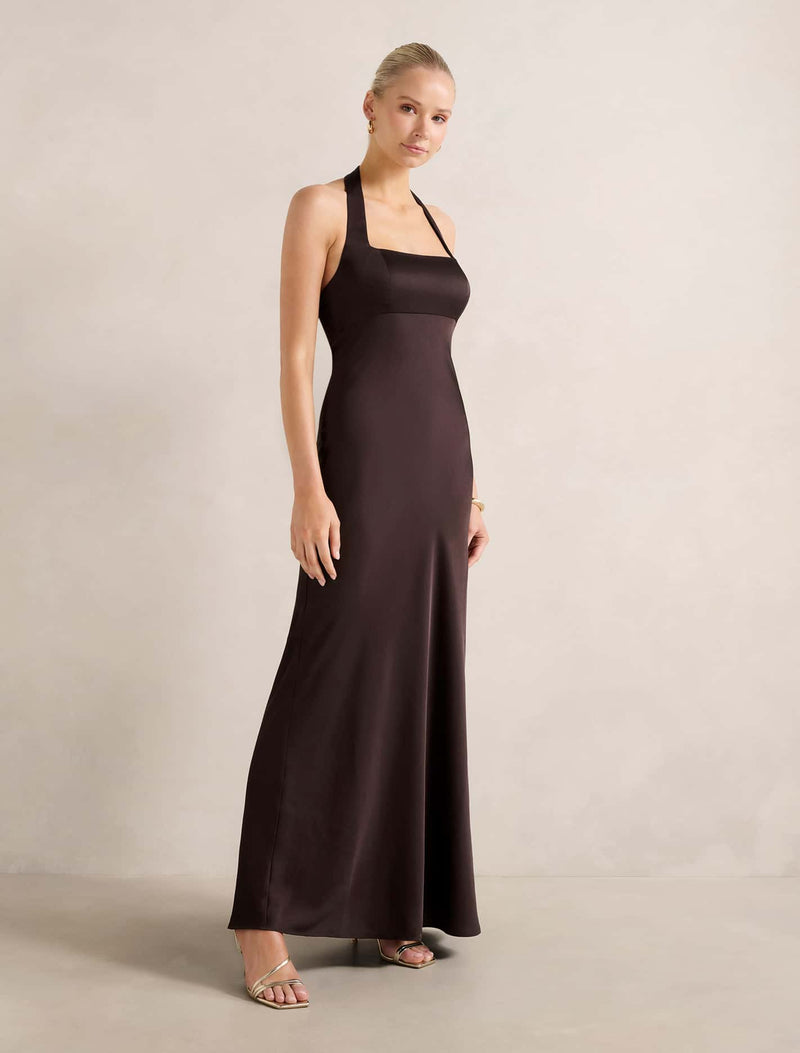 April Open Back Satin Maxi Dress Forever New