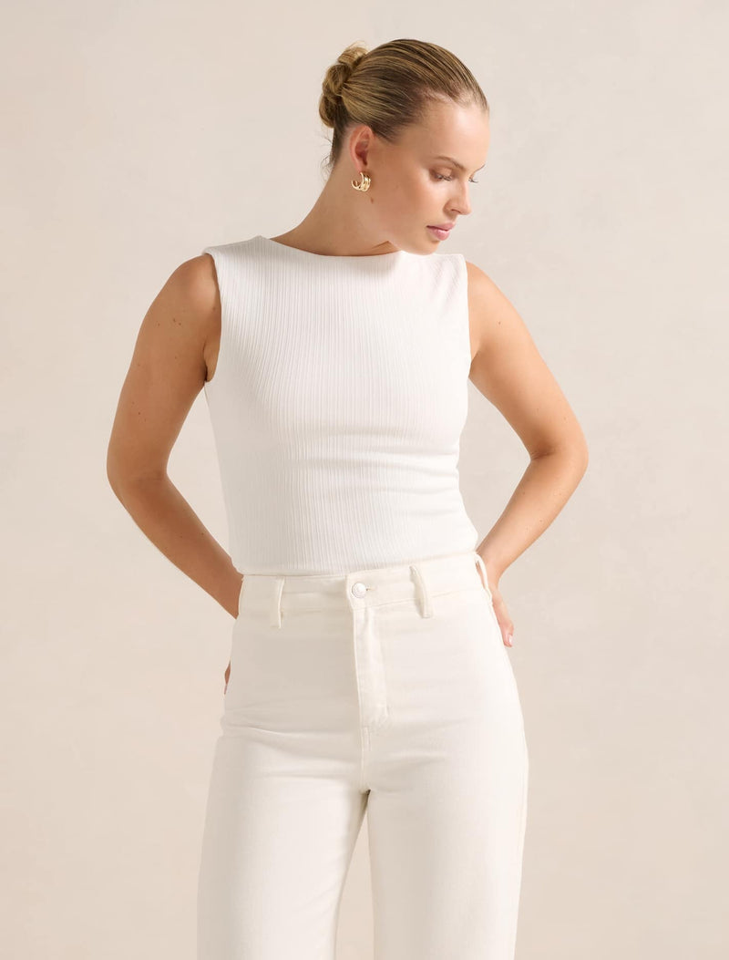 Frankie Boat Neck Tank Top Porcelain Forever New