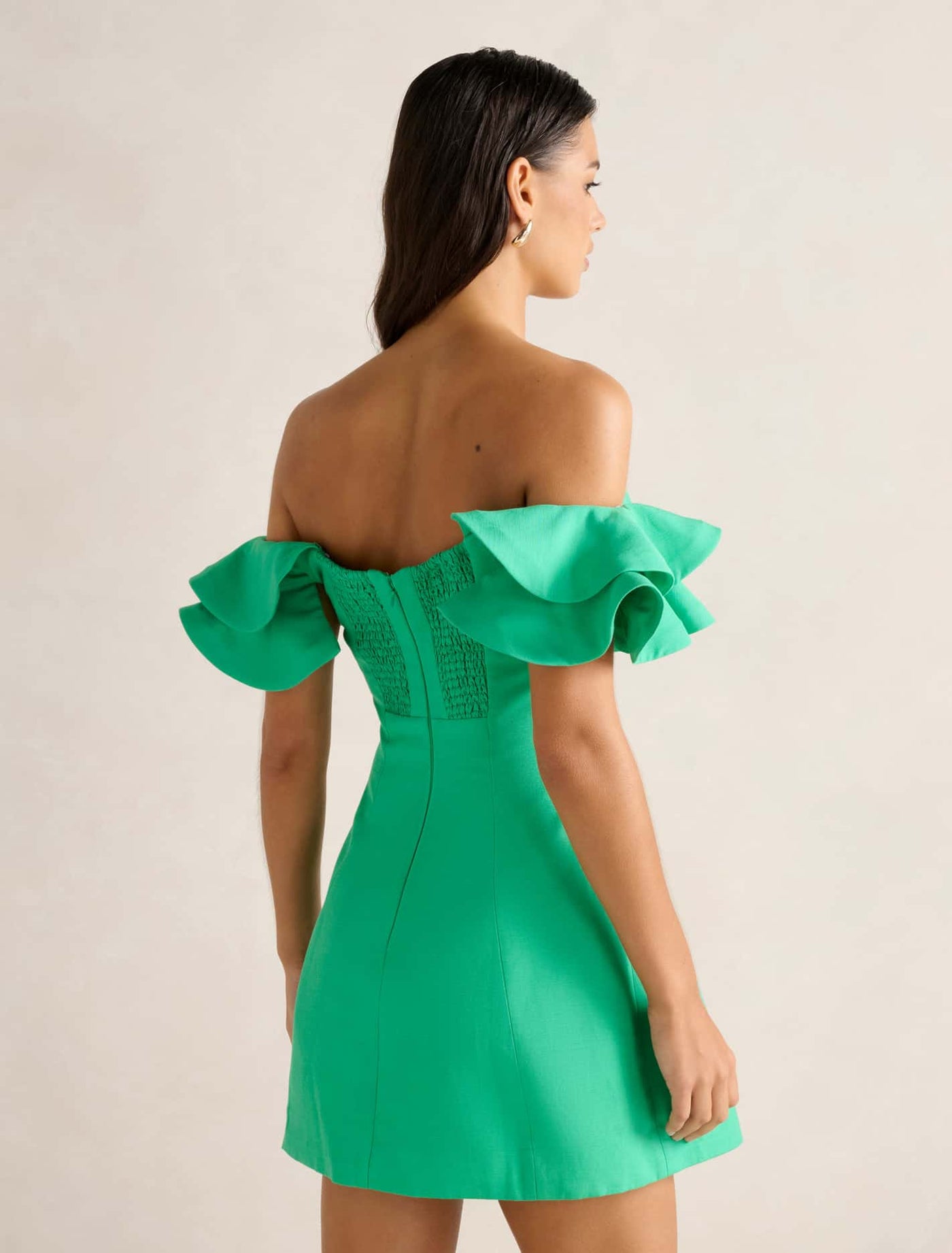 Kenzie Off Shoulder Ruffle Mini Dress Holly Green