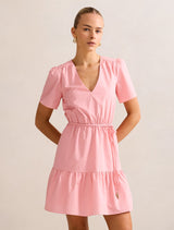 Hattie Short Sleeve Cotton Mini Dress Soft Rose Forever New