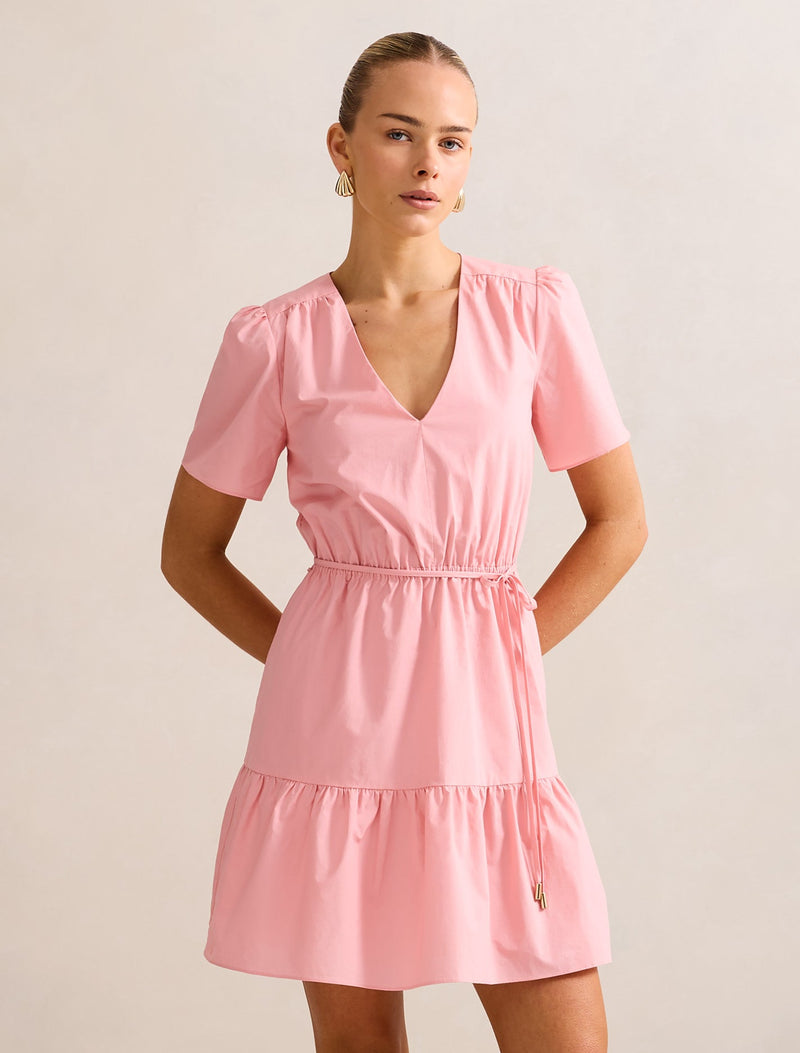 Hattie Short Sleeve Cotton Mini Dress Soft Rose Forever New