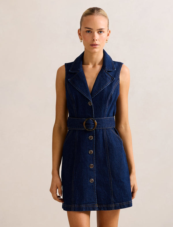 Nicola Denim Blazer Dress Dark Wash Forever New