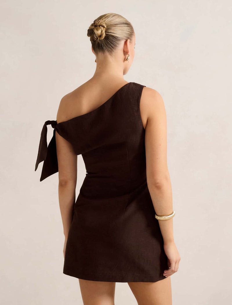 Cinzia Tipped Shoulder Linen Mini Dress Forever New