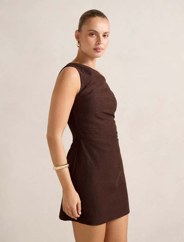 Cinzia Tipped Shoulder Linen Mini Dress Forever New