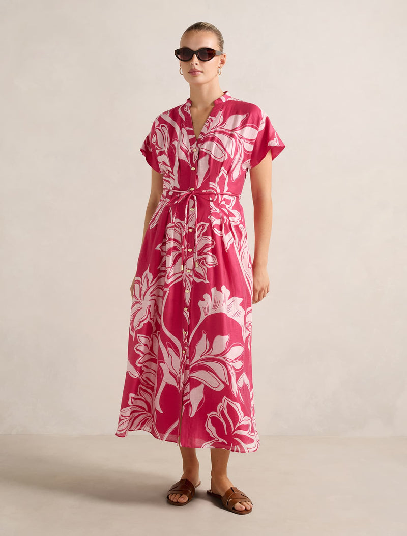 Jemma Shirt Midi Dress Pink Mora Stencil | Forever New Jemma Shirt Midi Dress Pink Mora Stencil | Forever New