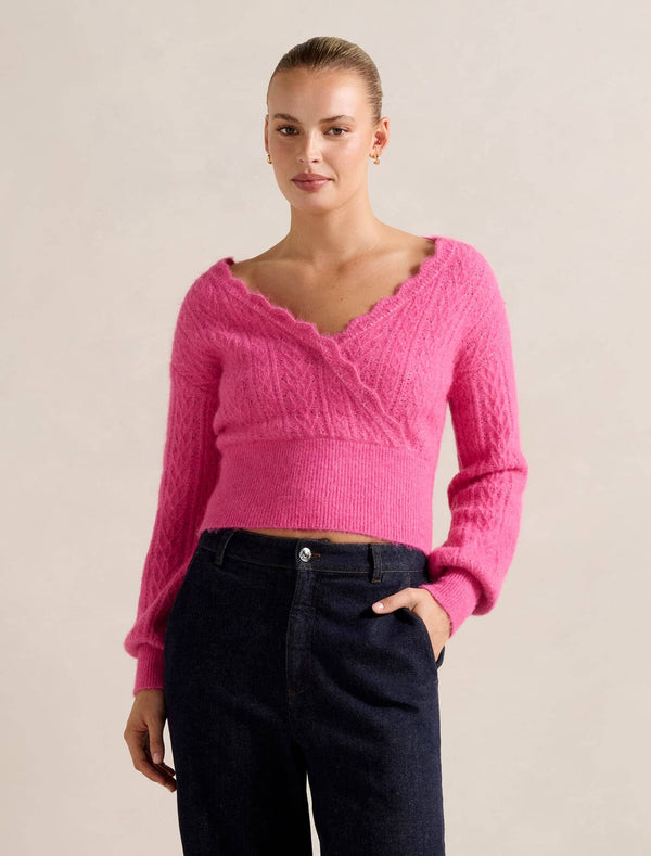 Kylie Stitch Wrap Sweater Pink Forever New