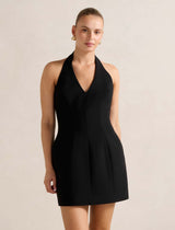 Riley Structured Halter Mini Dress Black Forever New