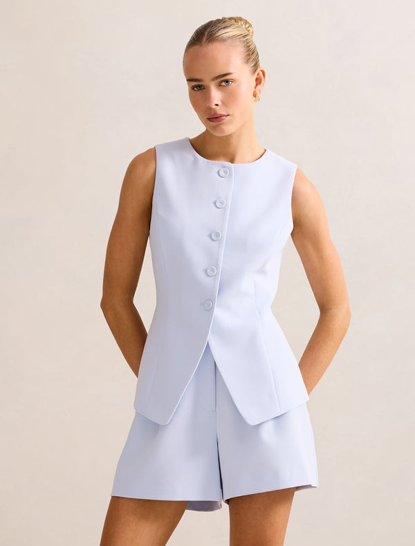 Chloe High Neck Waistcoat Cloud Blue Suit Forever New
