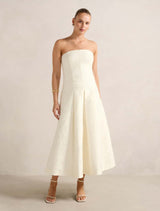 Lottie Strapless Jacquard Midi Dress Porcelain Forever New