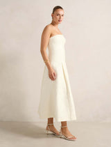Lottie Strapless Jacquard Midi Dress Forever New