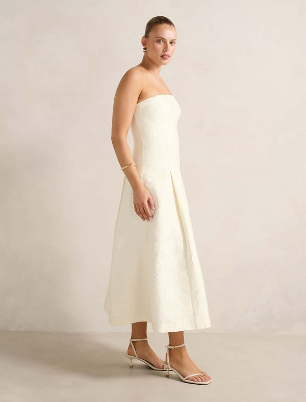Lottie Strapless Jacquard Midi Dress Forever New