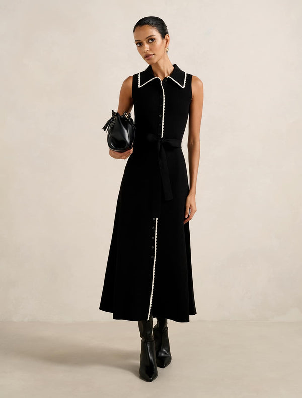 Raegan Petite Contrast Trim Midi Dress Black And Porcelain Forever New