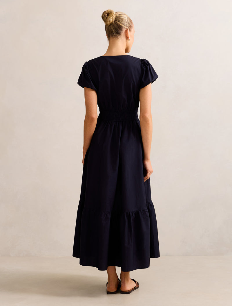 Mara Puff Sleeve Cotton Midi Dress