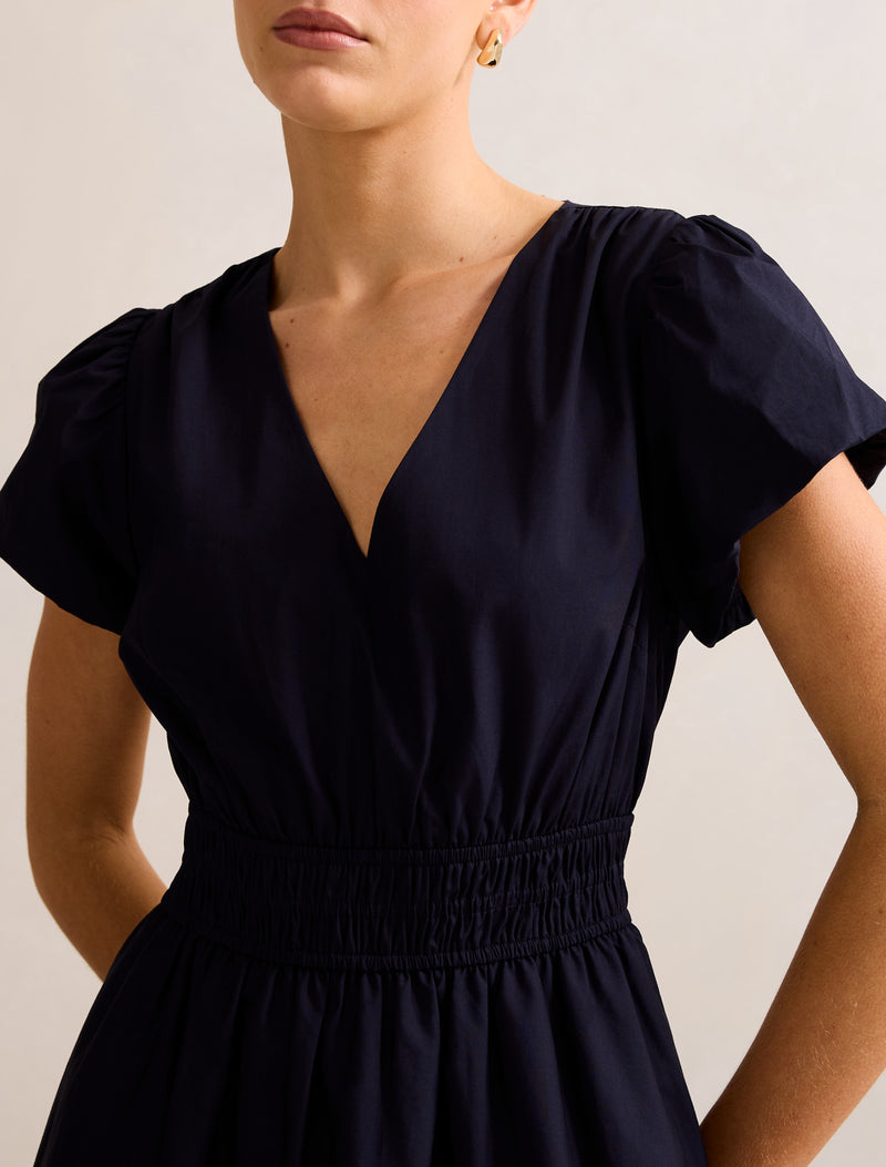Mara Puff Sleeve Cotton Midi Dress