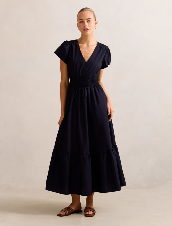 Mara Puff Sleeve Cotton Midi Dress