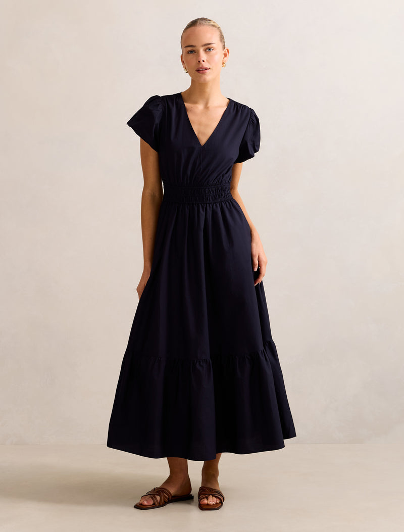 Mara Puff Sleeve Cotton Midi Dress