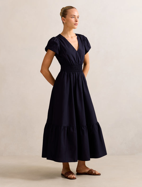 Mara Puff Sleeve Cotton Midi Dress