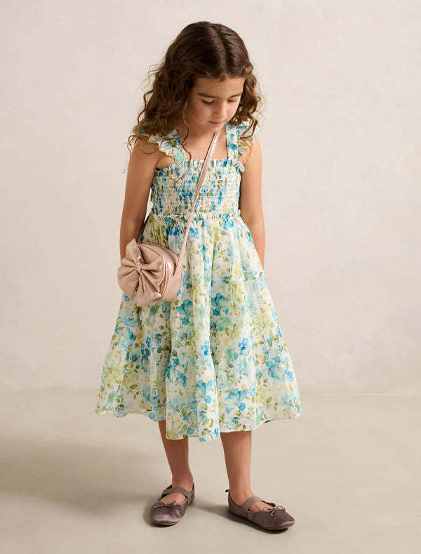 Magnolia Girls Shirred Midi Dress Blue Macy Floral Forever New